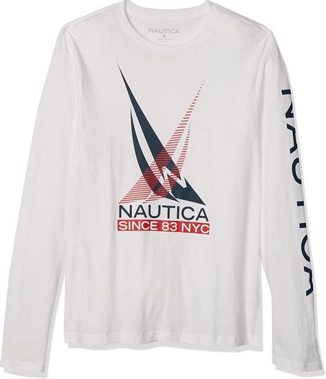 Nautica Men's Logo Graphic Long Sleeve T-Shirt, Bright White, Medium
