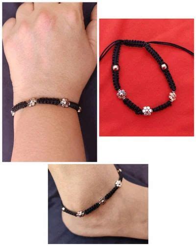 black color thread najariya anklet  german silver charm  women