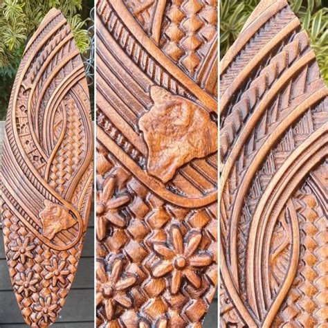 3ft Long Wood Surfboard Carving big Island Flow 3D Wood Carving ...