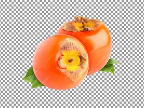 Premium PSD | Pair of persimmons with green leaves isolated on