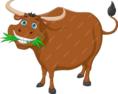 premium vector buffalo eating grass cartoon