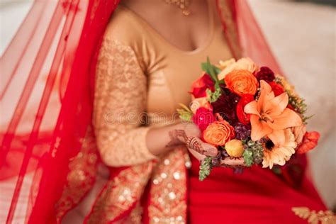 Hindu, Wedding and Woman with Floral Bouquet in Hand for Traditional ...