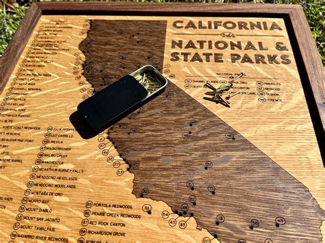 California National and State Parks Push Pin Map, 13 X 13 Wooden Travel