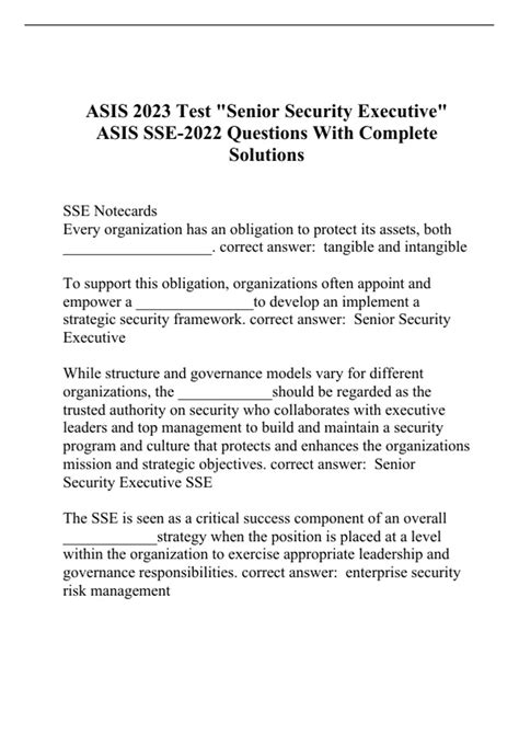 ASIS 2023 Test "Senior Security Executive" ASIS SSE-2022 Questions With