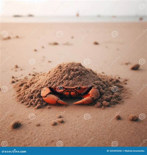 A Crab Hiding Under the Sand on the Beach. Stock Photo - Image of sandy