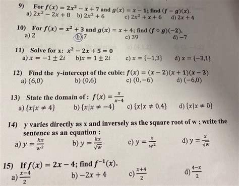 Solved 9) For f(x) = 2x2 - x + 7 and g(x) = x - 1; find (f - | Chegg.com