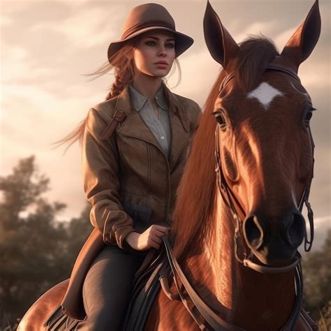 premium photo cowgirl attractive girl rider ranch riding  horse