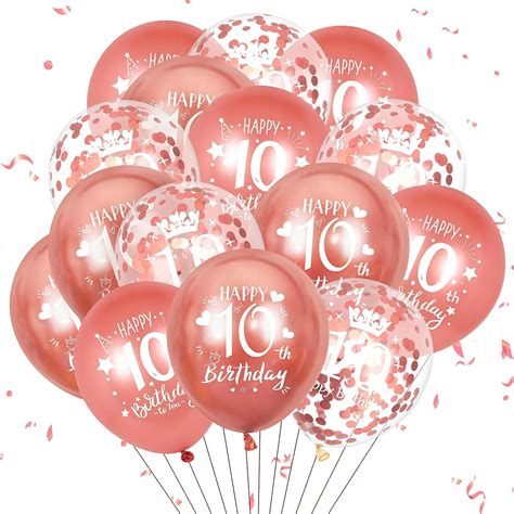 10th Birthday Balloons, 15 Pcs Rose Gold Happy 10th Birthday Balloons ...