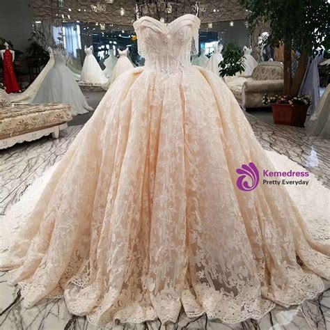 Luxury Wedding Dress Beading Off the Shoulder Lace Up Lace Bridal