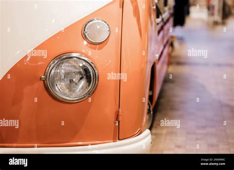 Round headlights of retro bus. Vintage photo style Stock Photo - Alamy