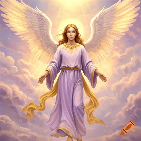illustrative painting   smiling female angel  large wings