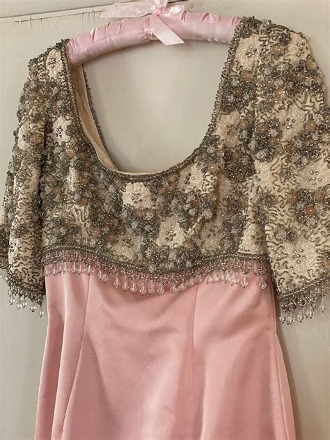 Jackie O Style Pink Beaded Gown/ 60s Formal Fashions/ Vintage Fashion