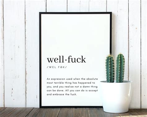 fuck definition printable wall art swear word prints etsy