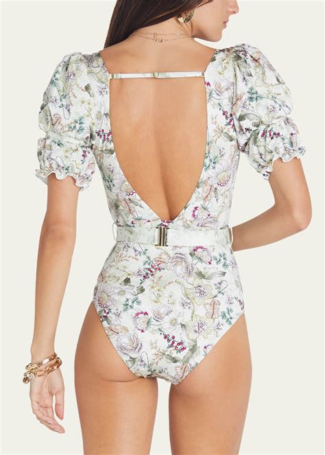 Aqua Blu Australia Lotus Kristina Puff-Sleeve One-Piece Swimsuit
