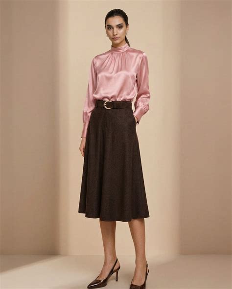 blush satin blouse  chocolate   skirt