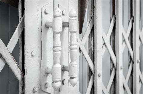 White Steel Door Handles of the Old Sliding Door Stock Photo - Image of focus, door: 70112938