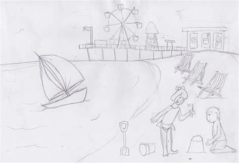 Beach Scene Drawing high resolution widescreen (1600 x 1091 ) - HD ...