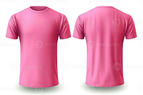 Pink male t-shirt realistic mockup set from front and back view, blank textile print design ...