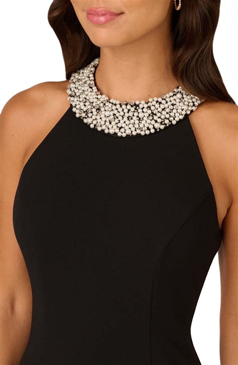 Adrianna Papell Imitation Pearl Embellished Neck Mermaid Gown | Nordstrom