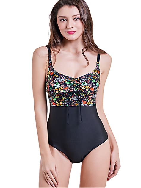 Fashion One-Piece Swimsuits for Women Retro Floral Swimwear Open Back