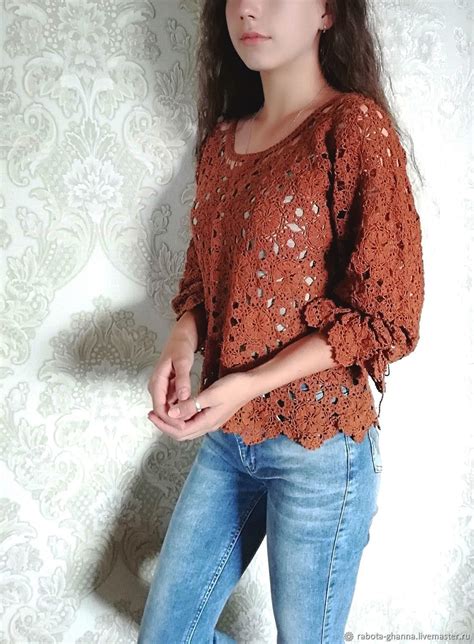 Ажурная летняя кофта из хлоковой пряжи, связанная крючком купить в ...