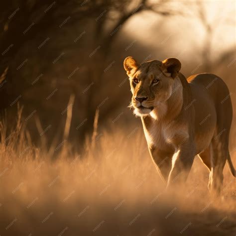 Premium Photo | Lioness on the hunt breathtaking photograph with golden