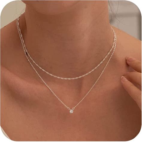 Silver Necklace for Women, Dainty Silver Layered Necklaces Sterling ...