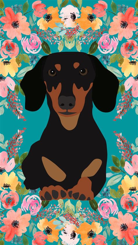 Dachshund and Floral Themed Phone or Tablet Wallpaper - Etsy