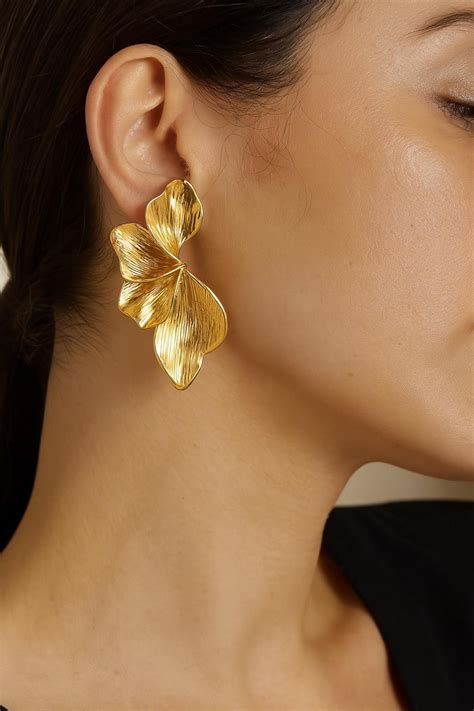 chunky gold statement earrings leaf drop earrings  women bold