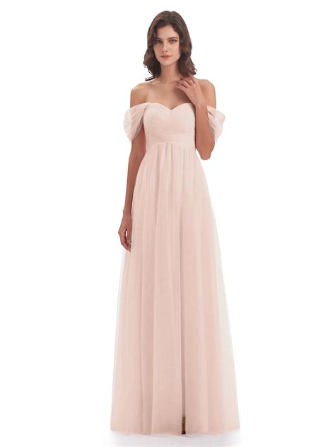 Pearl Pink Bridesmaids Dresses Long Bridesmaid Dresses With Tulle Off