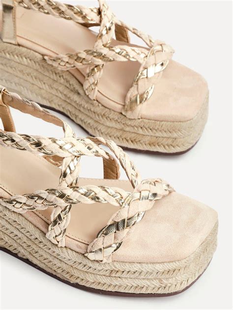 Linzi Nude Mimosa Nude Faux Suede Plaited Flatform Wedge | PLT