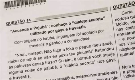 Questao Enem Pajuba - Bolsonaro critica questão do ENEM que cita pajubá como dialeto: 'nada a ...