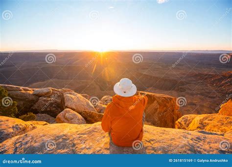 Hike on sunset stock image. Image of rock, inspiration - 261815169