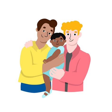 Two homosexual man. Gay family. Latino american and caucasian parents