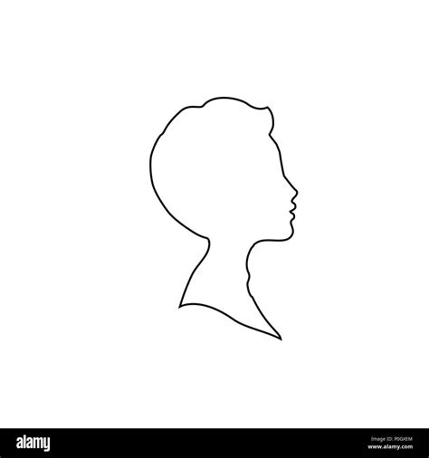 Black profile outline silhouette of young boy or man head, face profile, vignette. Hand drawn ...