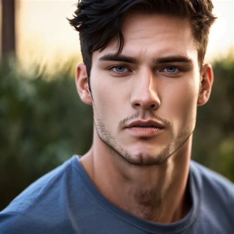 Lexica - Hot white boy face blue ayes black hair muscular face