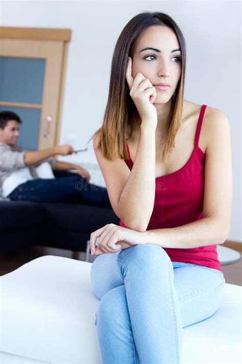 pretty young woman bored  home stock photo image  natural