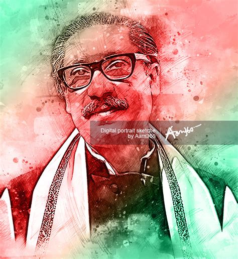 portrait  bangabandhu sheikh mujibur rahman