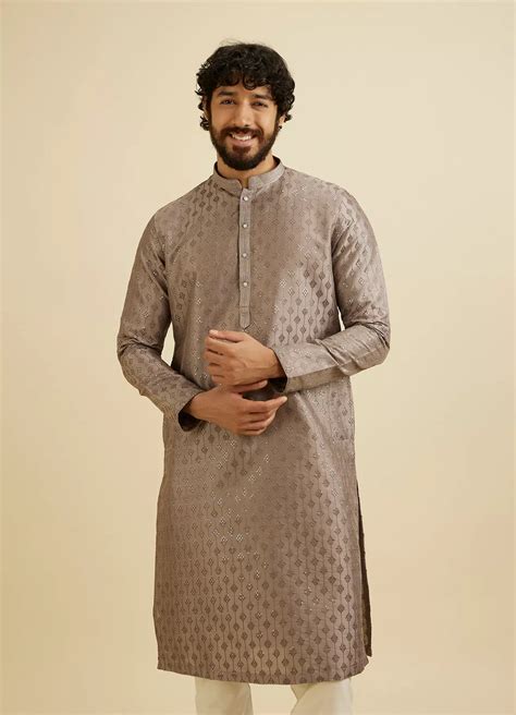 Buy Battleship Grey Kurta Set with Patra Work Online in India @Manyavar
