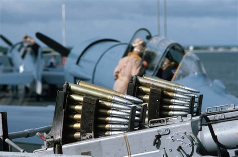 Clips of ammunition fill the breech mechanism of a twin 40 mm Bofors ...