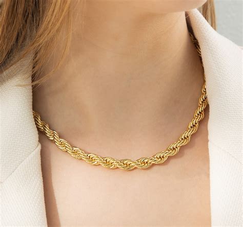 gold rope chain necklace  women solid gold rope chain  men rope