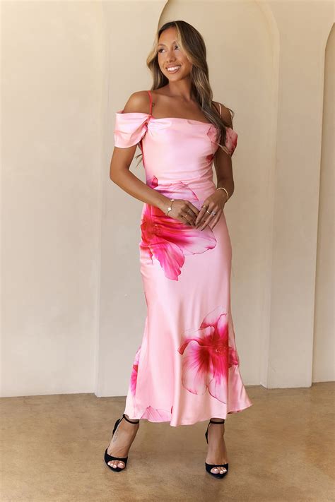 Berry Swirl Satin Maxi Dress Pink | Hello Molly