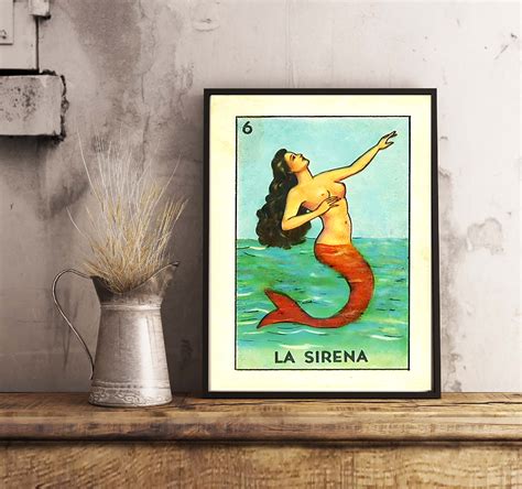 Vintage Mexican Loteria Card La Sirena Retro Mermaid Art - Etsy Australia