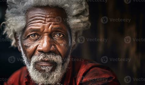 Mature old black man with wise eyes and a wrinkled face, With a sense
