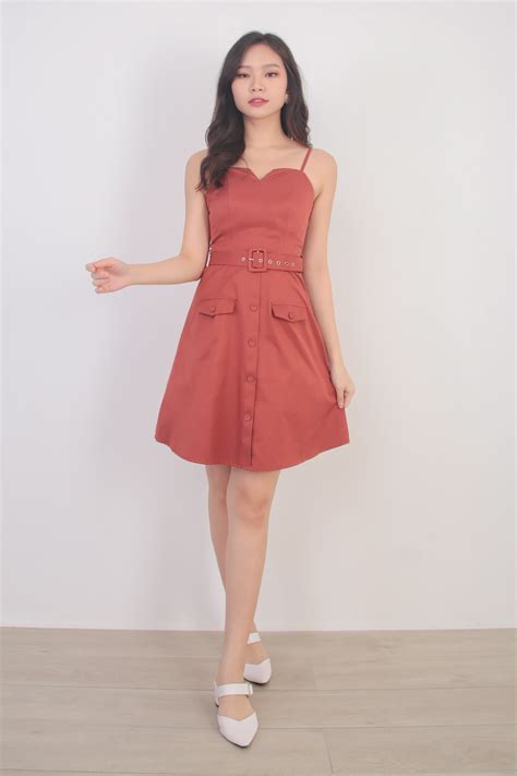 Cosette Belted Dress in Burnt Orange