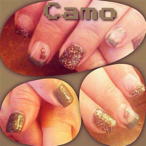 Camo glitter, army green, gel nails, feather decal. Nail art. | Nails ...