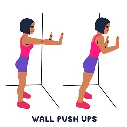 Wall Push Ups Sport Exersice Silhouettes Of Woman Doing Exercise ...