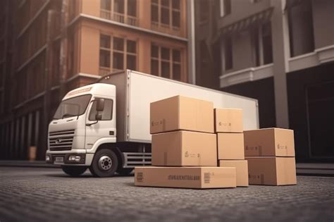 Premium AI Image | Delivery truck with cardboard boxes and road ...
