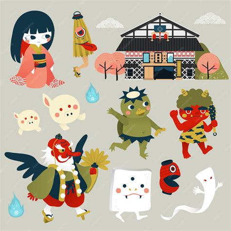 Premium Vector | Lovely japan monster collection set in flat style