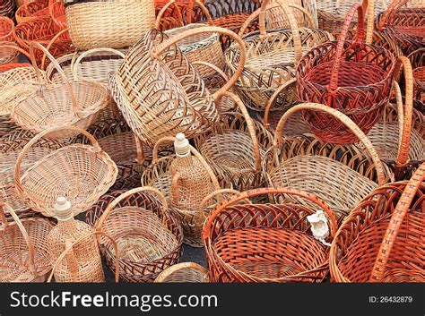 Woven Wood Baskets In A Market - Free Photo from StockFreeImages